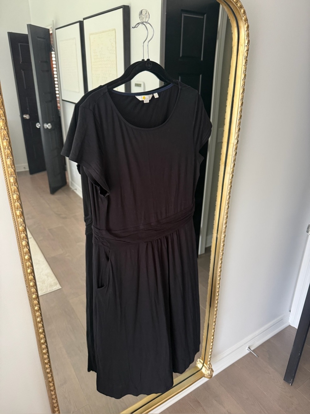 Boden Black Midi Dress with Waist Detail